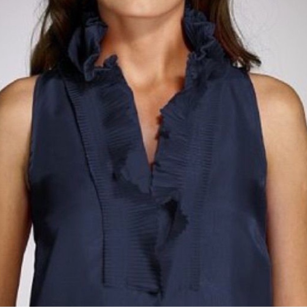 J. Crew Dark Blue Ruffle Silk Blouse